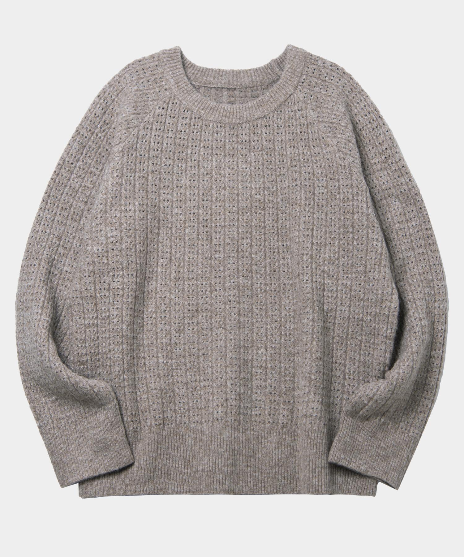 Black Moment Minimal Round Blend Pullover Knit T-Shirt [Beige] Beige/Free