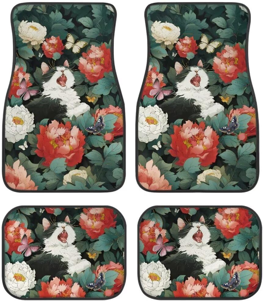 Van Car Interior Accessories 4-Piece Car Protector Mat Highland Cow Sunflowers Print All Weather Car Floor Mats Universal Fit Automotive SUV Sedan