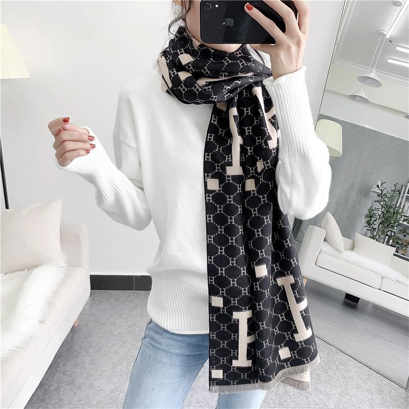 Autumn and winter new blue imitation cashmere scarf women, winter letter women's shawl thick warm one