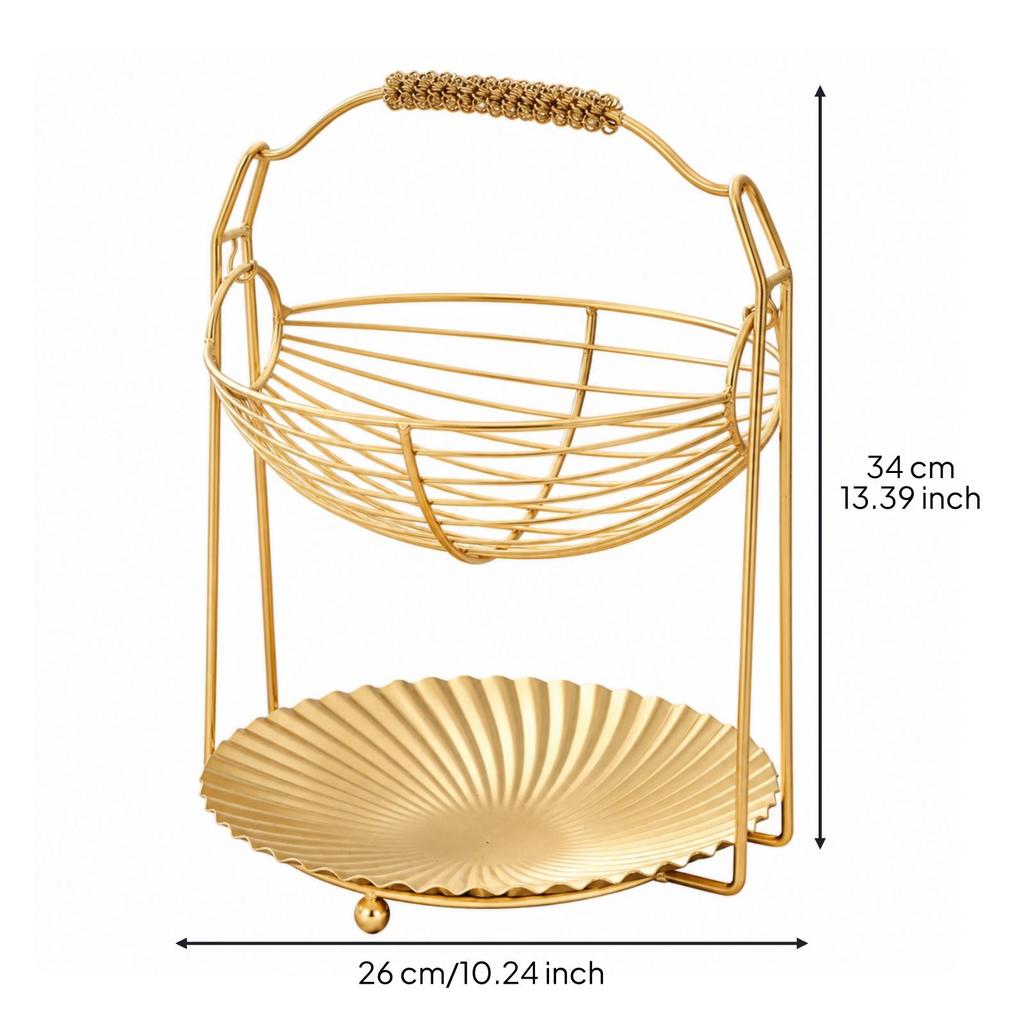 Two-Tier Fruit and Snack Basket Modern Kitchen Counter Organizer Wipe-Clean