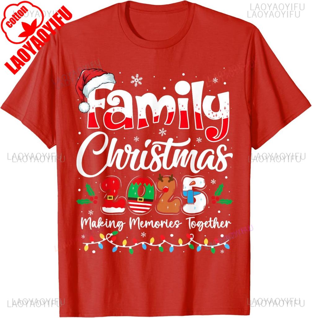 Family Christmas 2025 Matching Outfit Xmas Squad Santa Letters Tshirt Loose Casual Shortsleev Print High Quality Cotton Tee