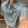 Summer Stylish Short Sleeve Shirt Men's Streetwear Vintage Button Up Turn Down Collar Shirts Trendy Men Plaid Printed