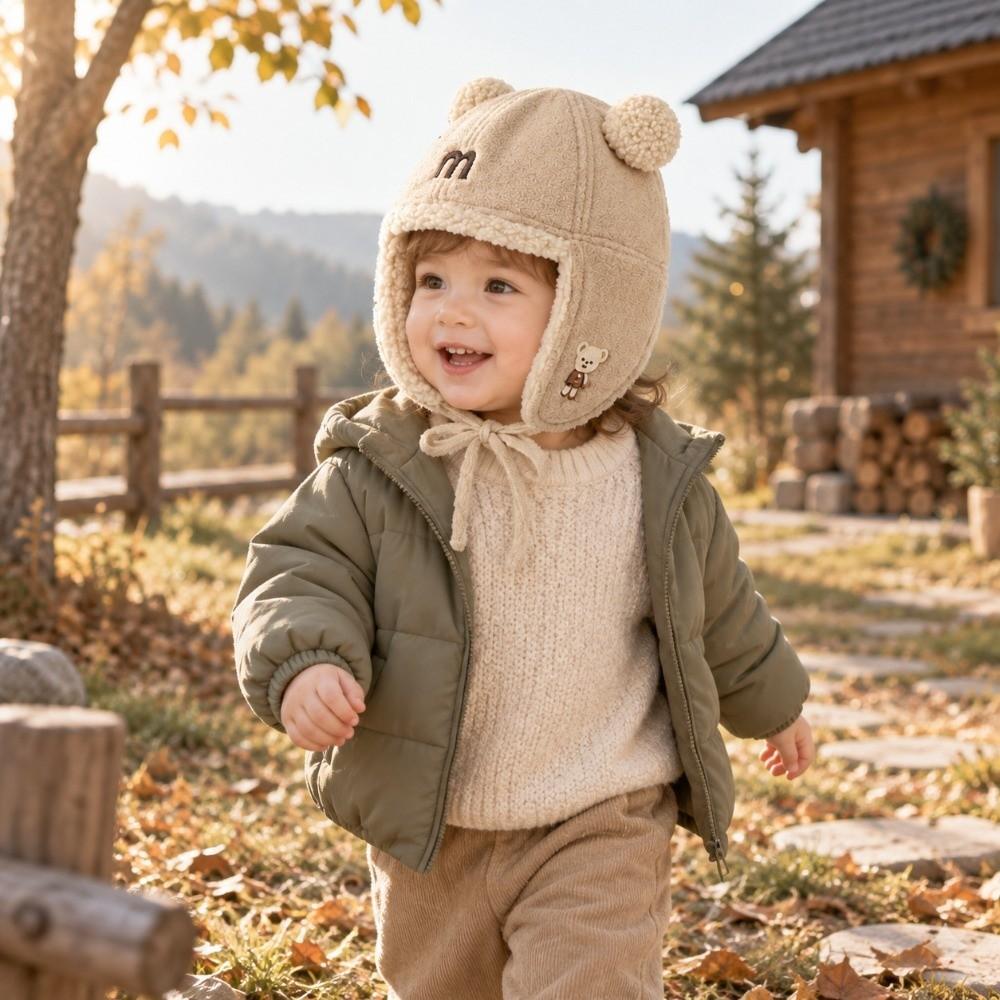 Czapka traperka z nausznikami, z nadrukiem litery, zimowa czapka, urocza pluszowa czapka, jesień zima