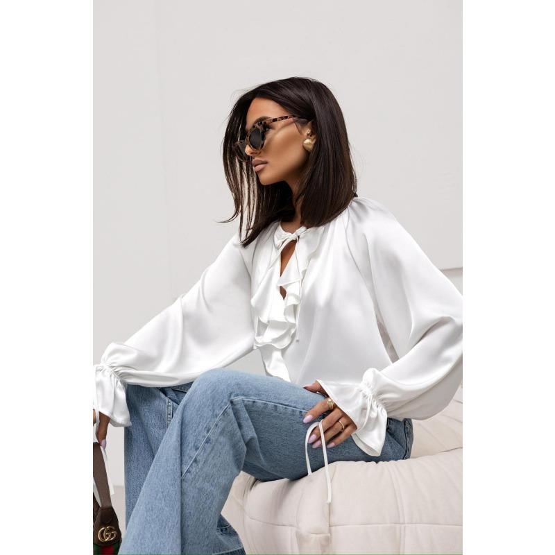 JKASHDK Dámská móda Ležérní Jaro Podzim Jednobarevný potisk Halenky a košile s dlouhým rukávem a výstřihem do V