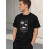 Men's Black Short Sleeve T-Shirt with Coastal Palm Tree Graphic, Crew Neck, Soft Cotton Feel, Relaxed Fit for Casual Daily Wear and Beach Vibes
