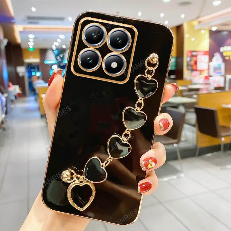 

Mi14T 14TPro Роскошный чехол-цепочка с сердечком для браслета Love Heart для Xiaomi Mi 14T 13T Pro Мягкая задняя крышка для Mi14Tpro 13TPro For Xiaomi 14T Pro