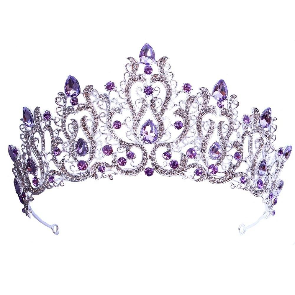 Queen Party Pageant Princess Tiara Shiny Silver Rhinestone Crown Trendy Baroque Luxury Crown  Girls