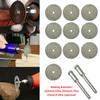 10pcs Diamond Cutting Wheel Sawing Bladings with 2 Connection Shanks 20mm 0.79in Cut off Cutter Discs for Dremel Rotary