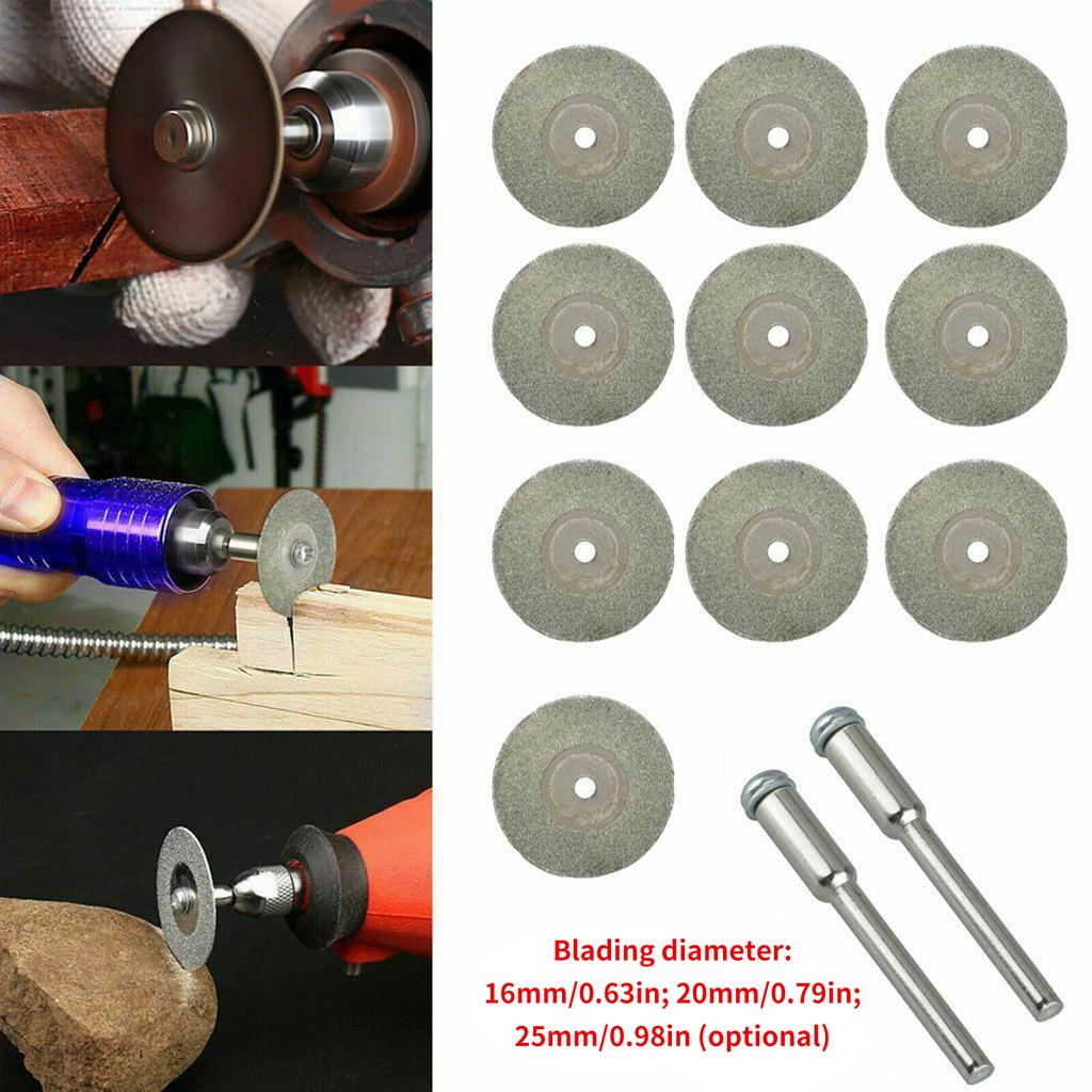 10pcs Diamond Cutting Wheel Sawing Bladings with 2 Connection Shanks 20mm 0.79in Cut off Cutter Discs for Dremel Rotary