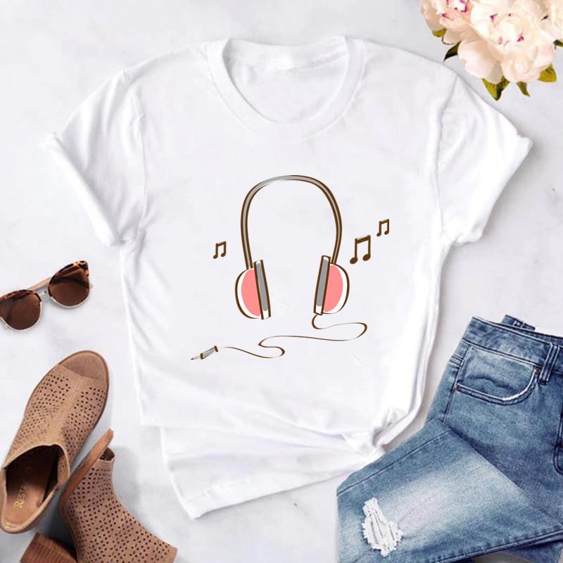 2025 New Women T Shirt Music Note Printed Tshirt Female Summer Casual Short Sleeve O-neck T-shirt Tops Tops for Women