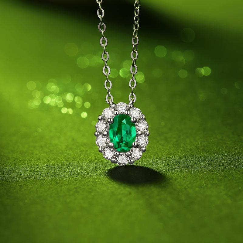Tancise Women 925 Silver Lab Emerald Fashion Necklace Pendant Gift