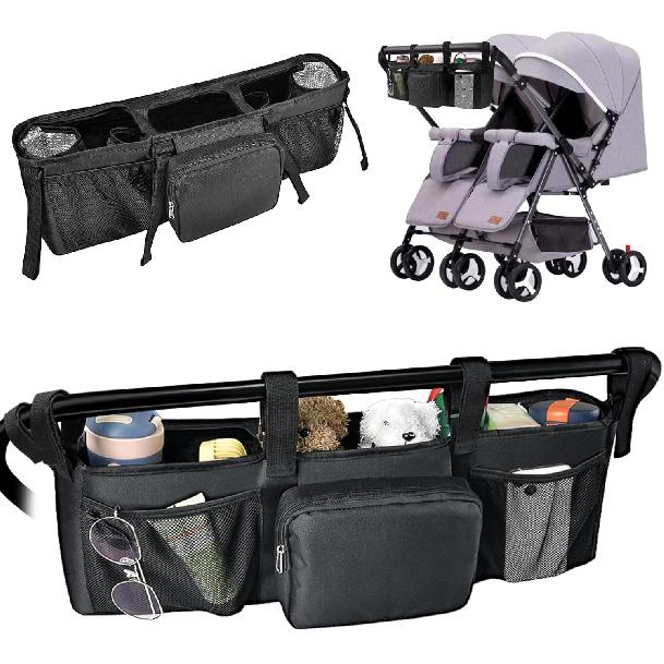 Double Stroller Organizer - Double Stroller Caddy Organizer Compatible with Bob Double Stroller Double Jogging Stroller Accessories with Cooler