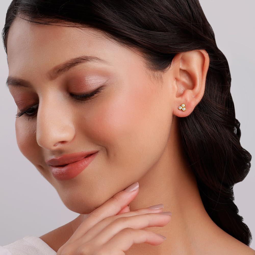 Three-Stoned Stud Earrings | Gifts for Girlfriend, Gifts for Women and Girls |With Certificate of Authenticity