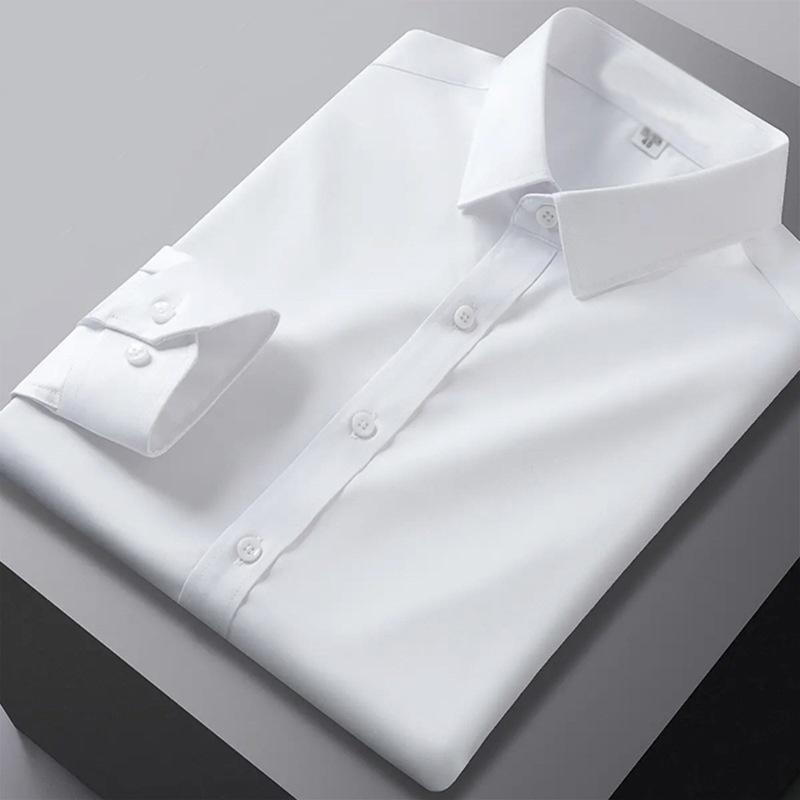 Camicia da uomo a maniche lunghe a tinta unita casual alla moda che non necessita di stiratura e resistente alle rughe, top business