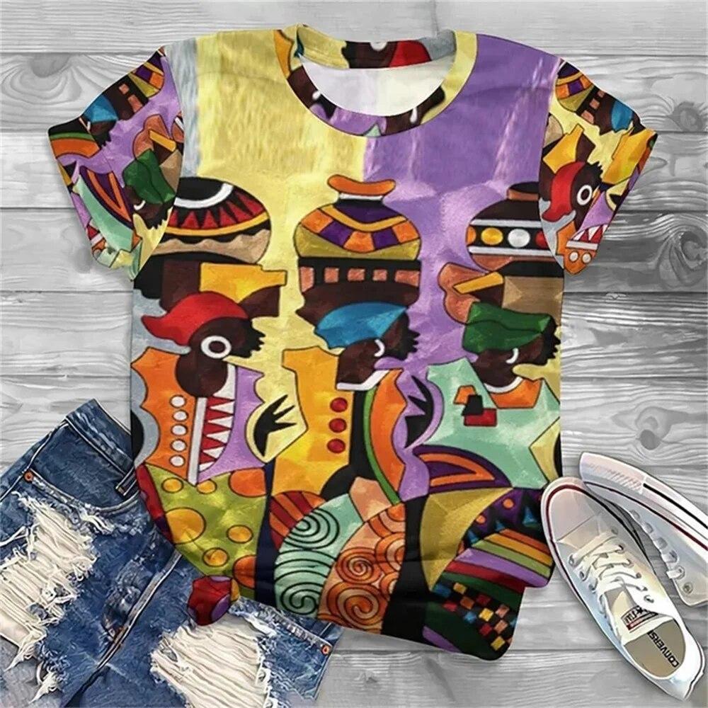 

Женская футболка в африканском стиле, черная девушка, уличная одежда с 3D принтом животных, топы Y2k, летние топы с короткими рукавами и круглым вырезом, модная уличная одежда Harajuku, женские футболки 8XL