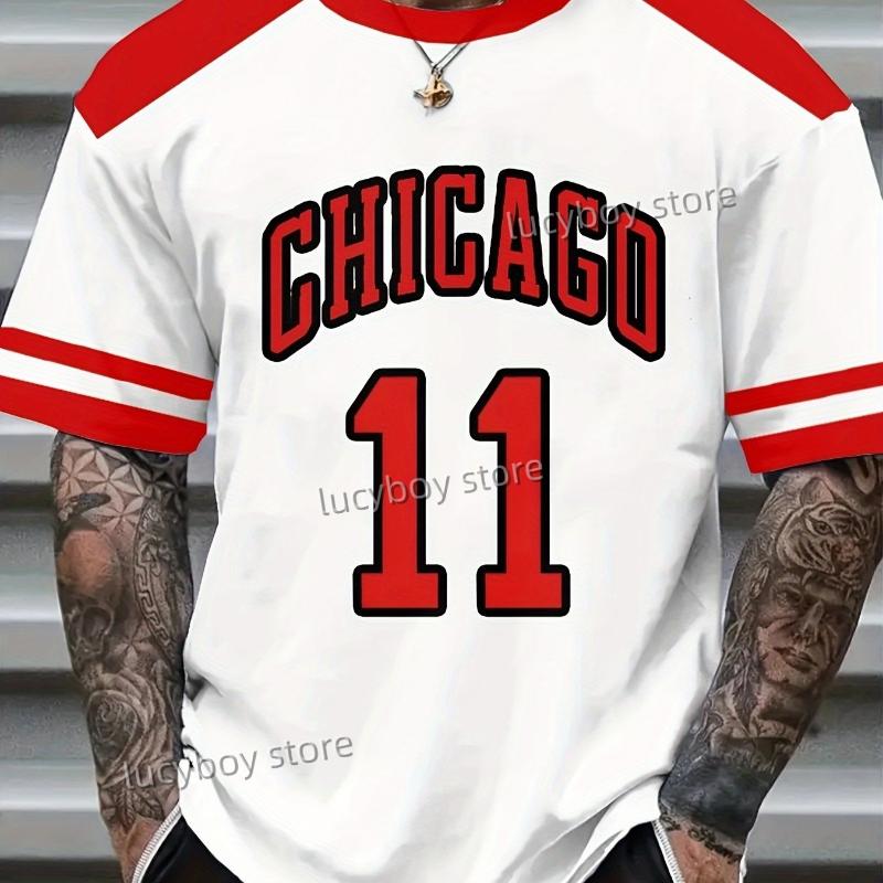 

Мужская повседневная футболка с принтом 3D Chicago No.11, мужская спортивная футболка с коротким рукавом, винтажная футболка большого размера в полоску, мужская одежда 6XL