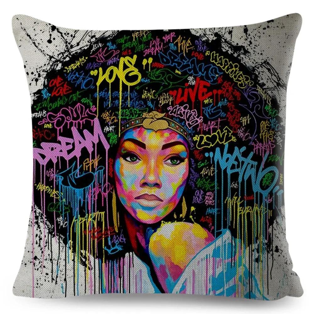 African Women Cushion Cover Decor Colorful Cartoon Lady Dream  Pillowcase Polyester Pillow Case for Bedroom Sofa Home
