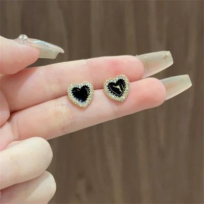 Nuevos Pendientes de Tuerca Negros Color Oro Rosa Corazón Lindo Moda Joyería Coreana Regalos de Boda para Mujeres Niñas