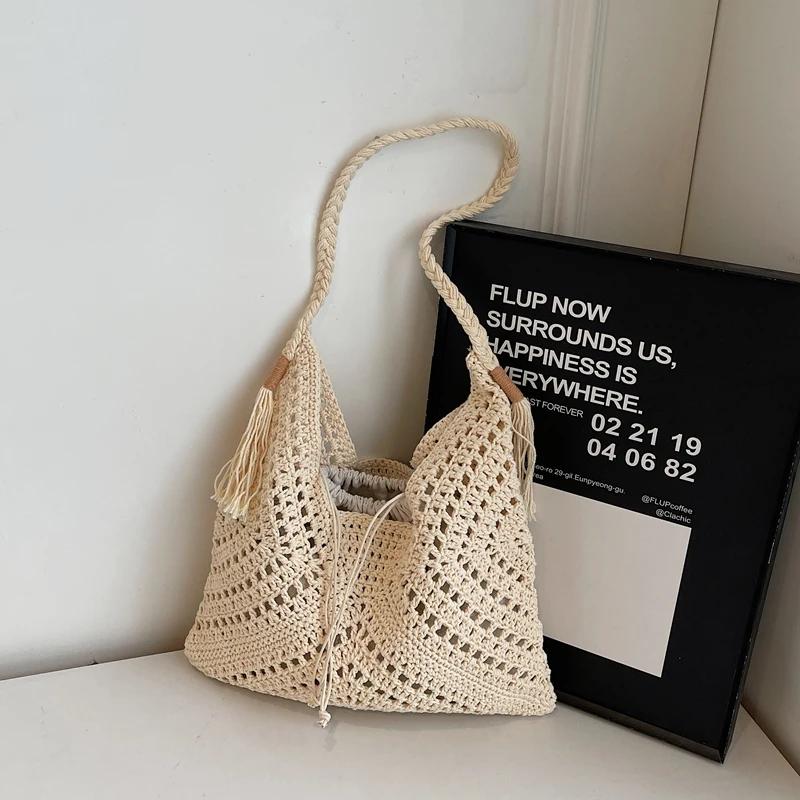 

Crochet 2-IN-1 Shoulder Bag Set For Women Raffia Boho Rattan Summer Beach Vacation Tote Bags Knitted Design Handbags Female 2025 33x34x1cm