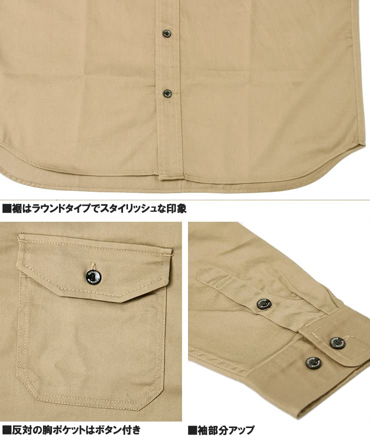 Work shirt for large pocket long sleeve black x solid color [GENUINE Dickies] men, size, switching, twill, hickory, shirt, 3L, (49)