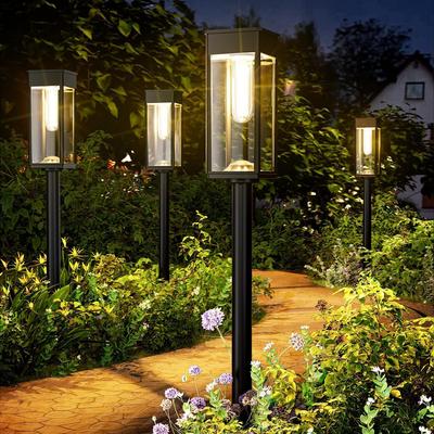 BITPOTT Solar Lights for Outdoor Use [Set of 4] Waterproof, IP65, Stylish, Bright, Auto OnOff, Recessed, 3 Heights, Solar-Powered Garden Lights for