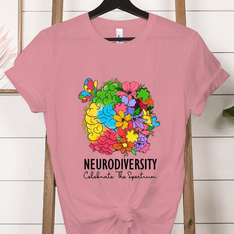 Teacher Autism Tshirt Floral Neurodiversity Celebrate The Spectrum Graphic T Shirts Clothing Autism Awareness Shirt for Women