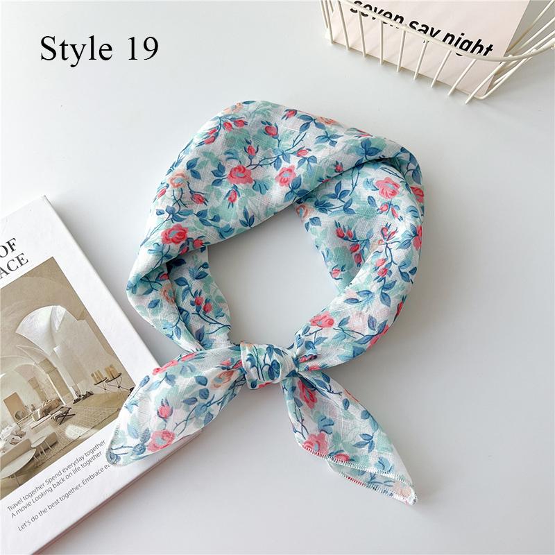Korean Floral Printed Head Scarfs Women Bandanna Floral Pattern Summer Scarf Cotton Square Neck Scarf Shawl Headband Neckerchief