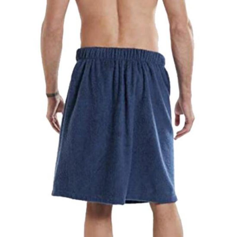 Men Bathrobe Bath Towel Adjustable Elastic Waist Homewear Nightgown Pocket Outdoor Sports Swimming Gym Spa Towel