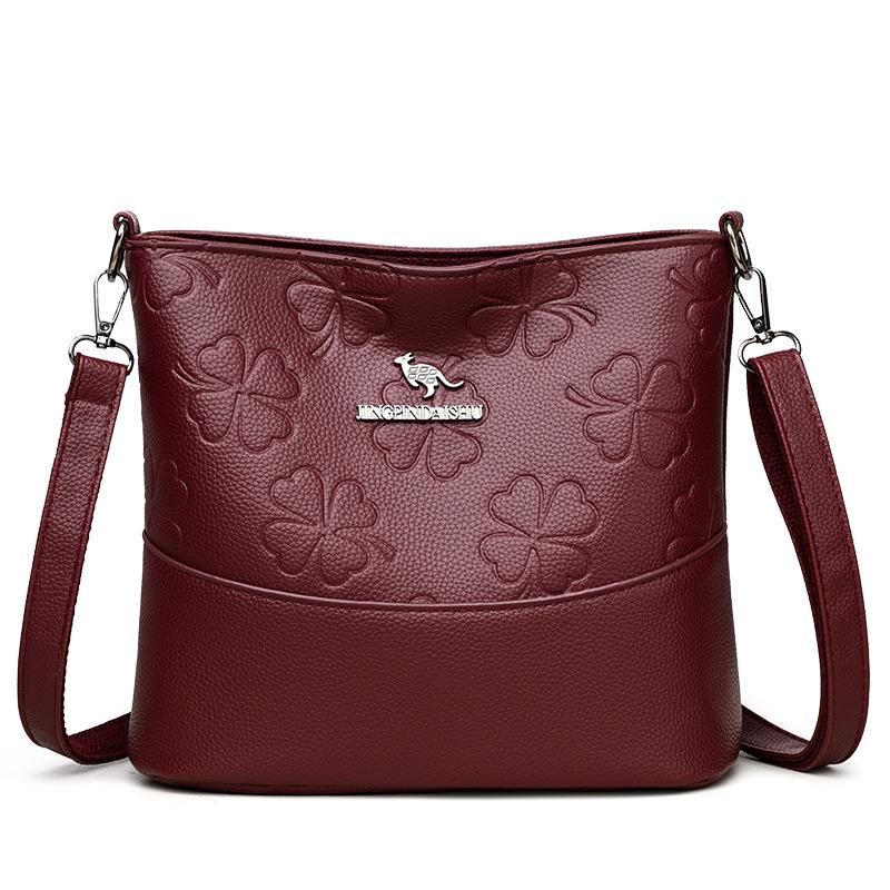 Women's Fashion Soft Leather Bucket Bag Large Capacity Shoulder Crossbody Bag For Middle-Aged Ladies