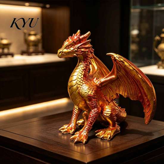 Office Table Sculpture Dragon Resin Statue, Sitting Wyvern Sculpture, 3D Medieval Figurine, Fantasy Desktop Dragons Props Ornament for Game