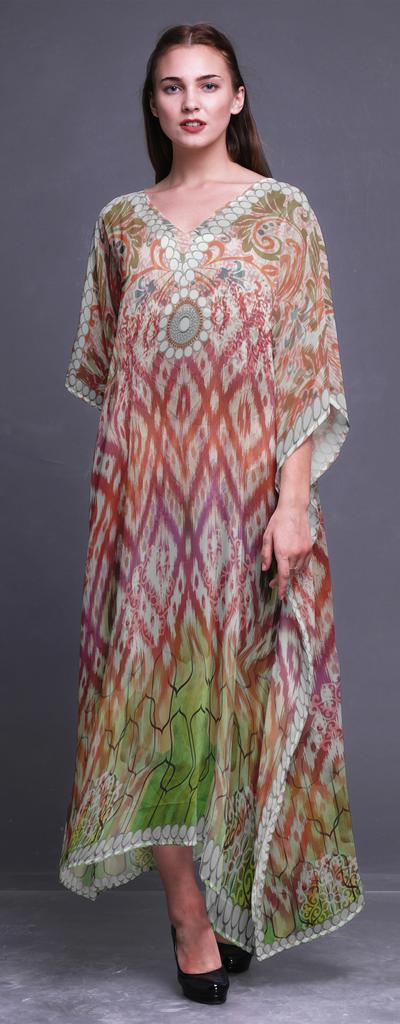 Phagun Biquíni feminino Ikat Ikat Long Beach Kaftan Beachwear Maxi