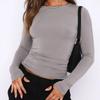 Women's Versatile Irregular Slim-fit Bottoming Top T-shirt Round Neck Solid Color Slim-fit Long Sleeves
