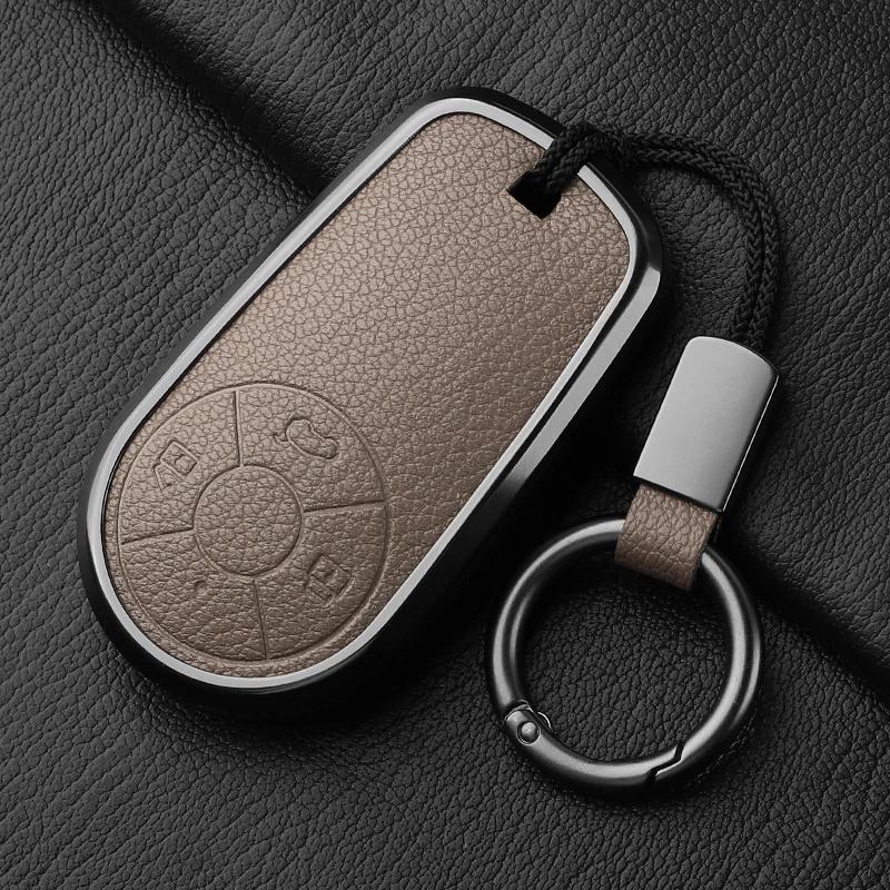 Aluminum Alloy Goatskin Car Key Case Cover For Greatwall Ora R1 R2 Good Cat Gt Lightning Cat Ballet Cat White Cat Iq Keychain