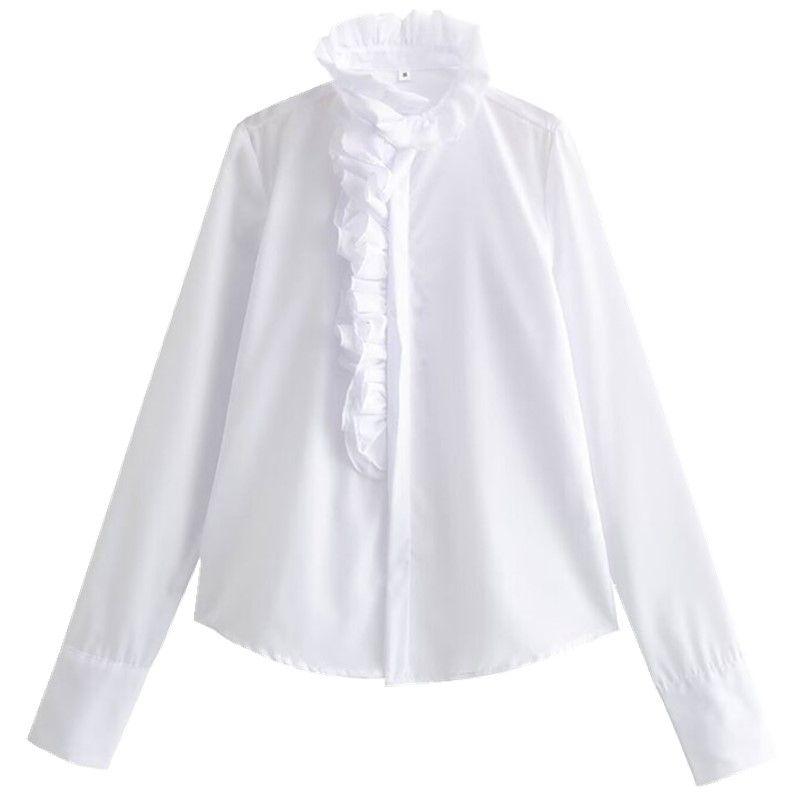 

Модный стиль 2024 Весна Новая женская одежда Элегантная белая ламинированная отделка Рубашка с длинными рукавами 2650654 250 White L