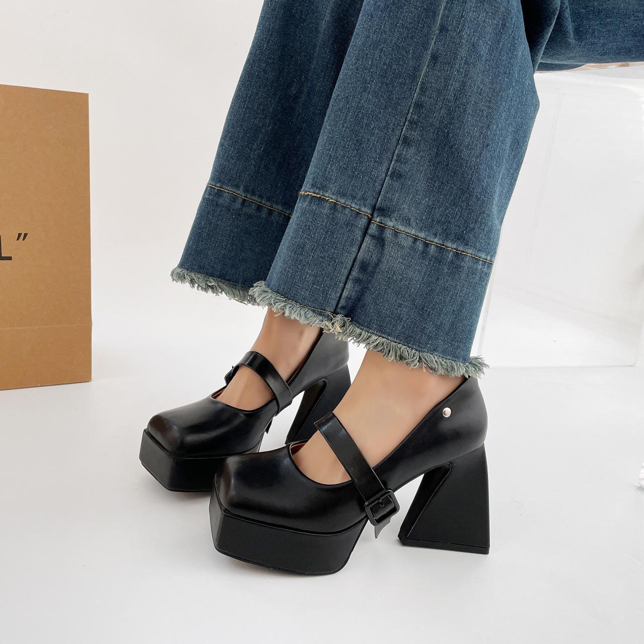 

Туфли Spice girl на толстом каблуке, очень высокие каблуки, женские, новые весенние, квадратные, черные, одинарные туфли Spice girl, маленькие кожаные туфли Mary Jane 39