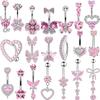 1PCS Pink Crown Belly Button Rings Zircon Stainless Steel Heart Navel Piercing Barbell Crystal Cute Belly Rings For Women Girls