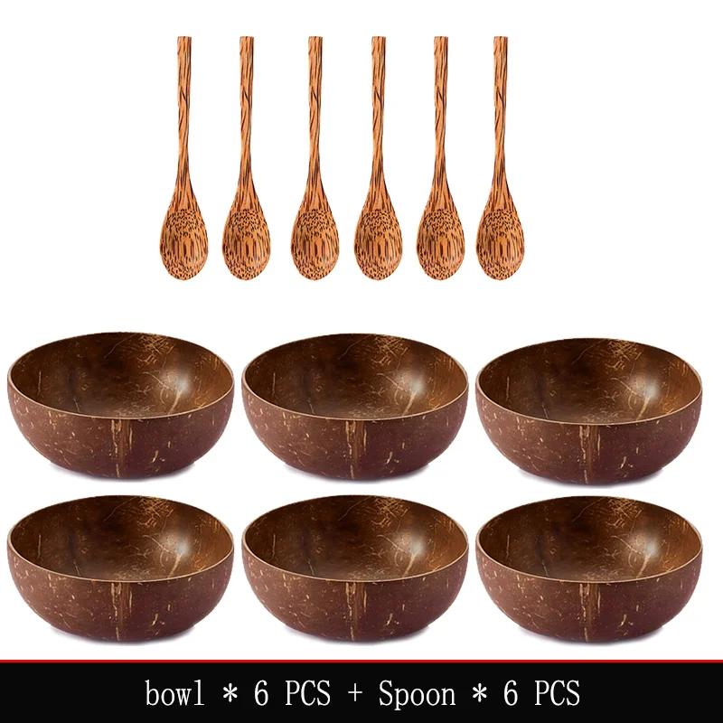 Natural Coconut Bowl 12-15cm Handmade Wooden Tableware Wood Spoon Dessert Fruit Salad Mixing Rice Ramen Bowl Kitchen Dinnerware