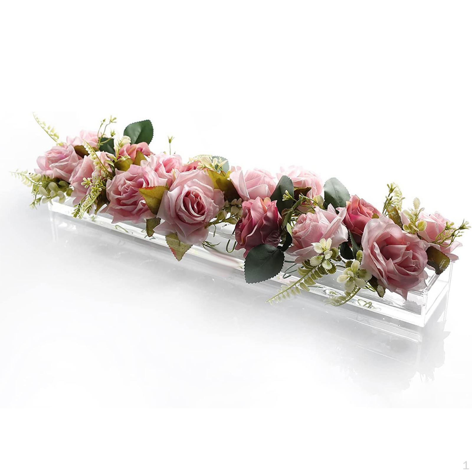 

Acrylic Flower Vase Art with Light Bar Modern Pot Rectangle Floral Arrangement for Home 10 Holes