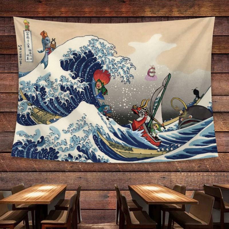 Japanese Tavern Sea Wave Tapestry Ghost Samurai Decorative Tapestry Room Decoration Home Decor Dorm Wall Hanging Backdrop Cloth