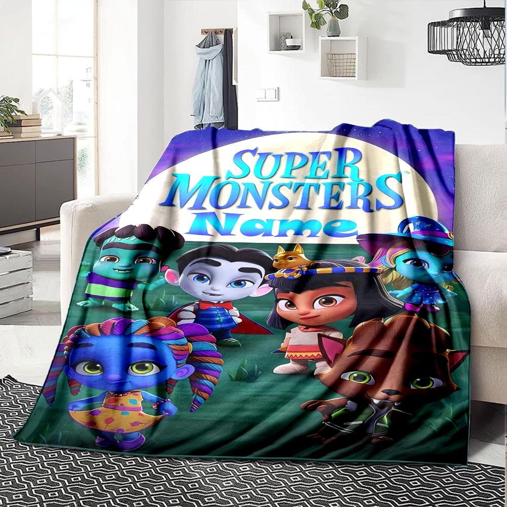Custom Name Super Monsters Theme Printed Blanket - Perfect for Couch, Bed, Travel & Outdoor Use | Machine Washable, Cozy & Durable.