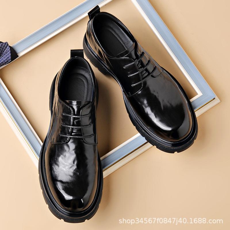 2025 autumn new British business platform big head wide feet black men's shoes