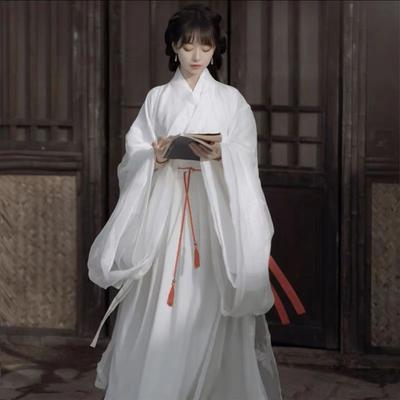 Hanfu Female Summer White Waist Length Dress Gentle Fairy Improved Dress