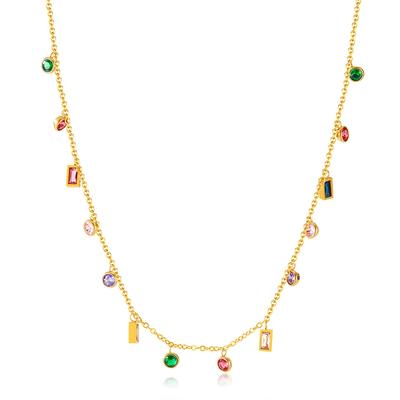 Necklace for Colorful Cubic Stainless Bohemian Design Women, Gold, Zirconia, Steel,