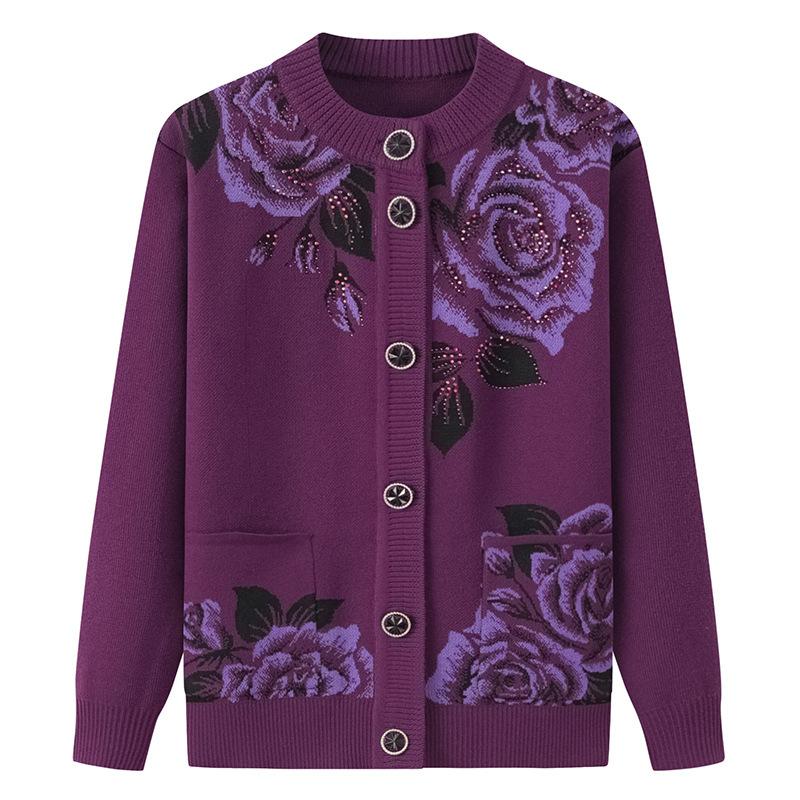 Spring and Autumn Sweater Cardigan Middle-aged and Elderly Autumn and Winter Clothes Female Elderly Mother Knitted Jacket