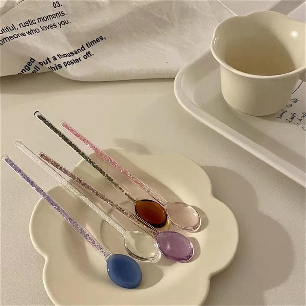 Skleněná dezertní lžička ve stylu INS, průhledná, odolná vůči vysokým teplotám, k míchání kávy, s dlouhou rukojetí, čajové lžičky, dárek
