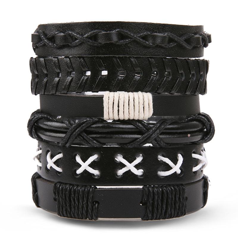 

Винтажный мужской кожаный браслет, модный, плетеный вручную, многослойная нить, черный панк-рок, ювелирные изделия, набор аксессуаров Leather bracelet