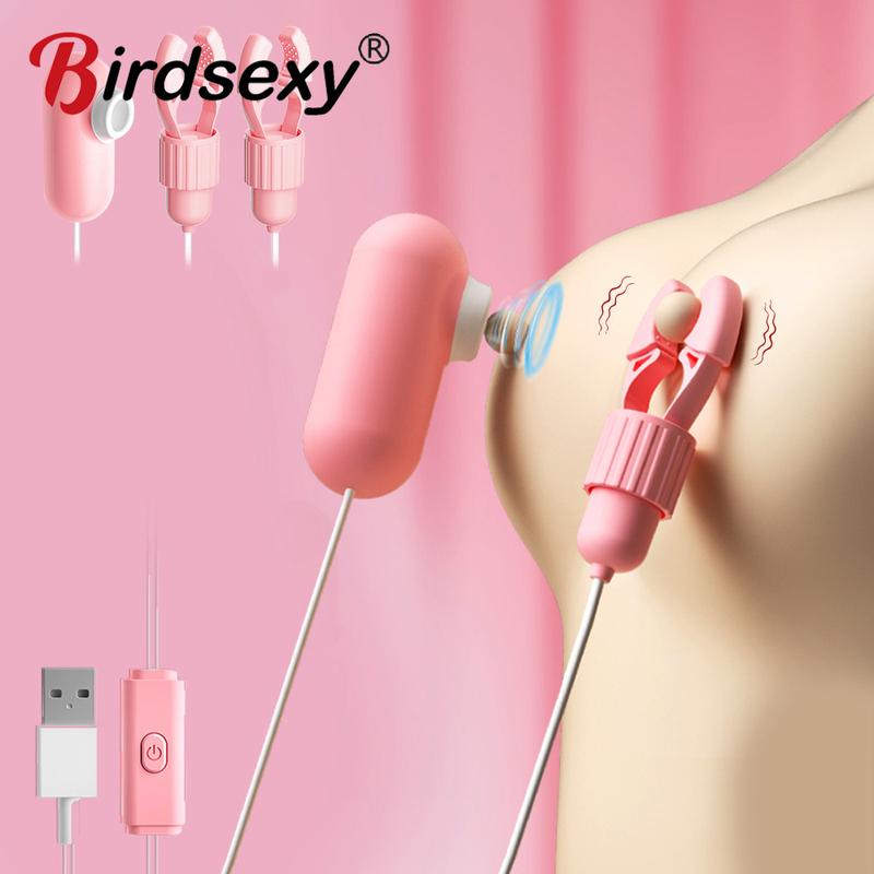 Nipple Clamps Vibrator Breast Massage Female Maturbator Tongue Licking Sucking Vibrating Clit Stimulator Sex Toy For Adult Wome