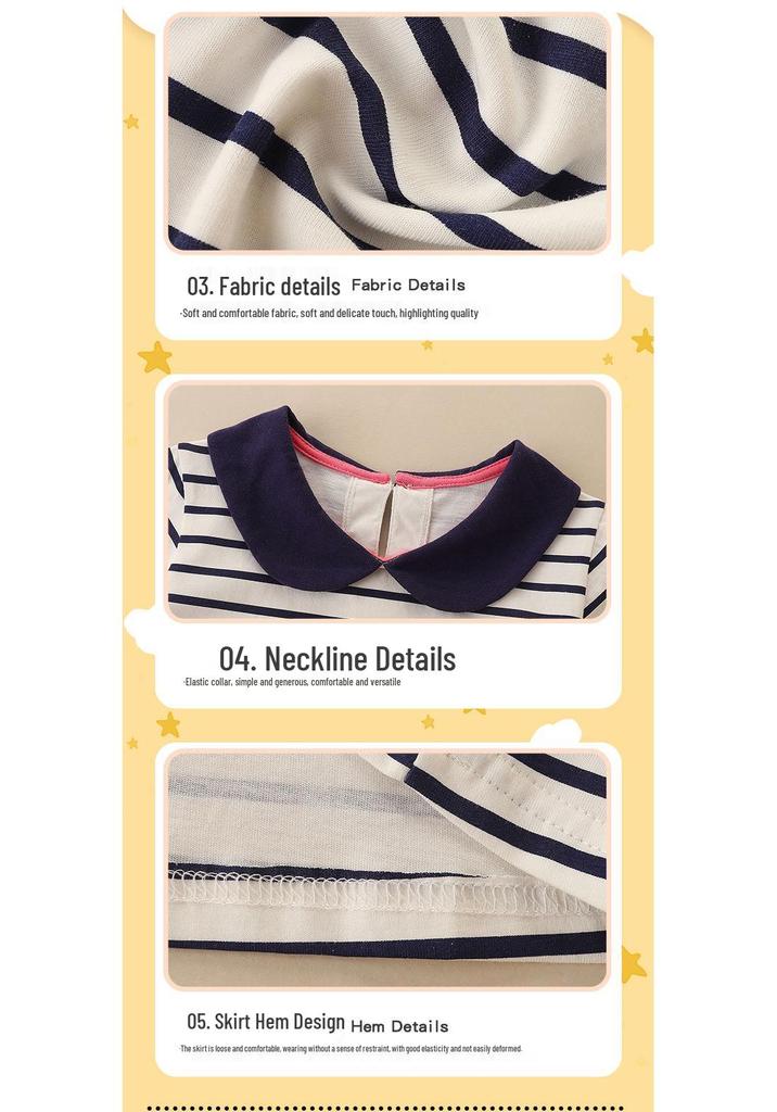 European Style Striped Princess Dress for Girls with Lapel and Embroidery – Long Sleeve Toddler Dress