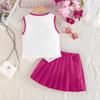 2PCS Girls Floral Applique Sleeveless Vest & Pleated Skirt Set, Casual Summer Two-Piece Outfit