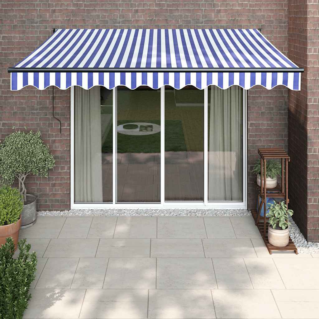Retractable Awning Blue and White 3x2.5 M Fabric and Aluminum